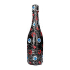 Plug bouteille de champagne All Black 39,5 cm, variante decorative noire constellee de paillettes rouges et bleues, goulot fin puis epaule large pour une sensation unique etanche.