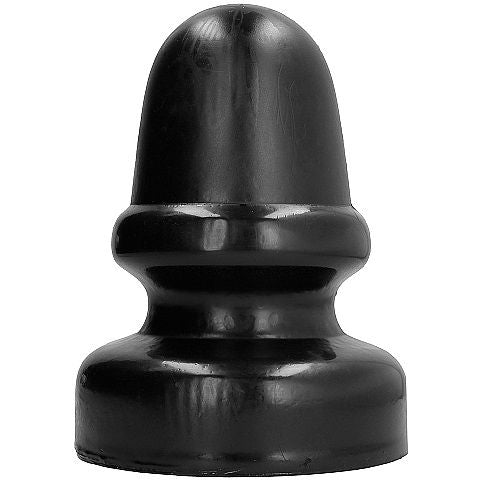 Plug anal All Black 23 cm en PVC noir, vue de face sur sa forme classique epuree a tete bombee et collerette, base large stable pour un maintien sur et confortable.