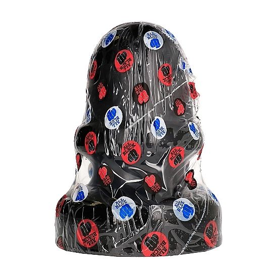 Plug anal classique All Black 23 cm, variante decorative noire constellee de paillettes rouges et bleues, base large evasee pour un usage anal stable et securise.