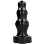 Plug anal All Black 38 cm en PVC noir, vue de face sur sa silhouette a billes superposees decroissantes, base large stable pour une dilatation anale progressive et profonde.