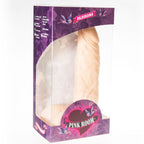 Boite Pink Room du gode realiste Chems chair de 20 cm, fenetre laissant voir le modele veine a ventouse en PVC, emballage Dildorama violet vu de trois quarts.
