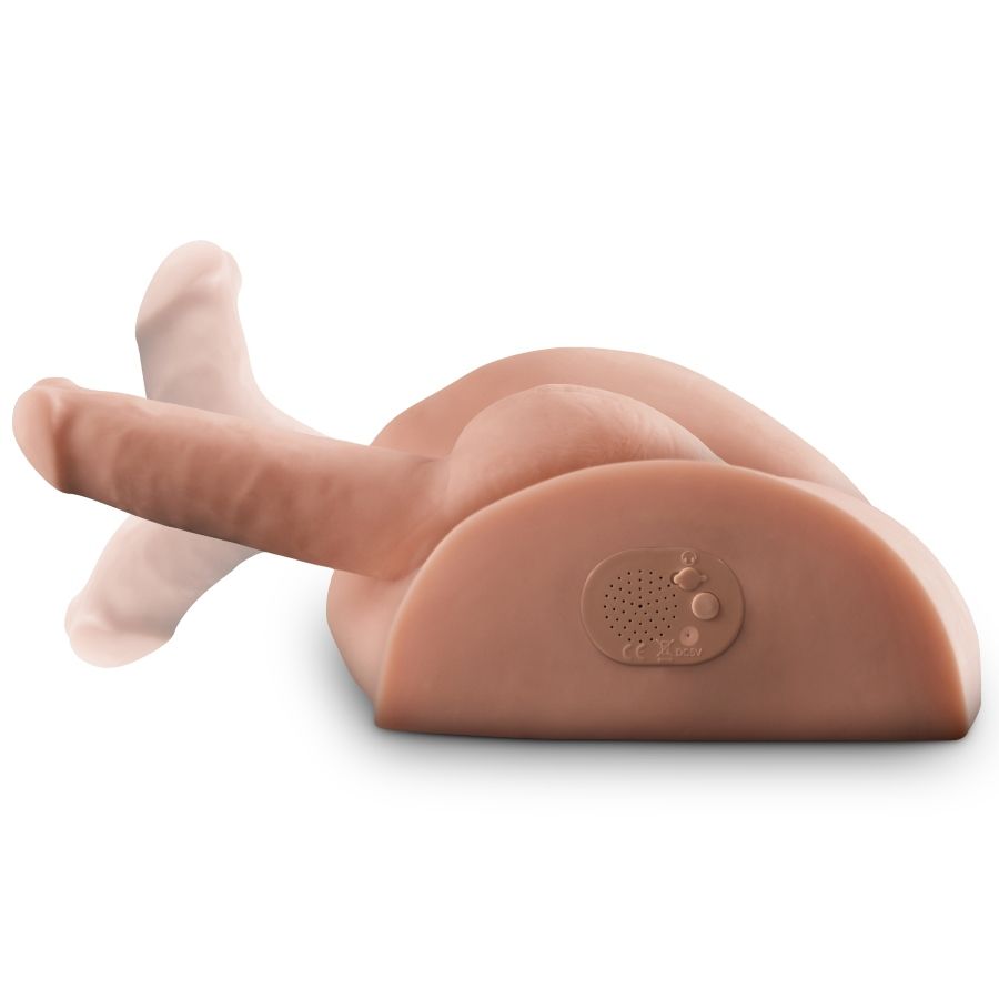 Buste masculin avec phallus articulé, vue de côté sur le haut-parleur intégré