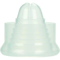 Manchon de rechange en silicone translucide pour pompe à pénis, vue de profil dévoilant les anneaux striés souples qui assurent l'étanchéité du cylindre, jusqu'à 8 cm.