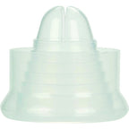 Manchon de rechange en silicone translucide pour pompe à pénis, vue de profil dévoilant les anneaux striés souples qui assurent l'étanchéité du cylindre, jusqu'à 8 cm.
