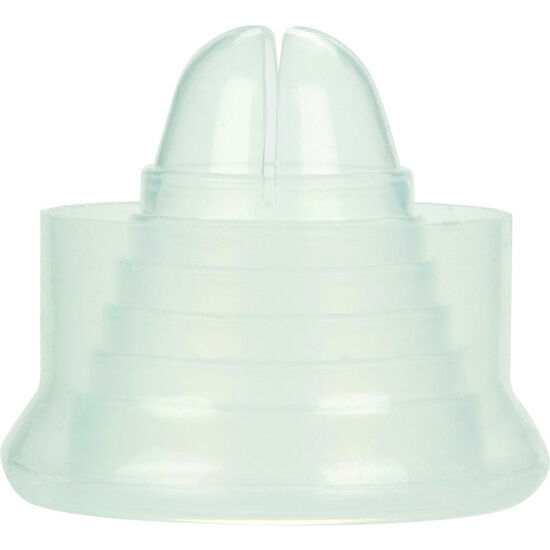 Manchon de rechange en silicone translucide pour pompe à pénis, vue de profil dévoilant les anneaux striés souples qui assurent l'étanchéité du cylindre, jusqu'à 8 cm.
