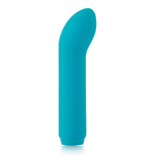 Vibromasseur bullet Vita bleu canard debout, tige légèrement courbée à embout arrondi pour le point G en silicone lisse, design fluide et compact signé Je Joue.