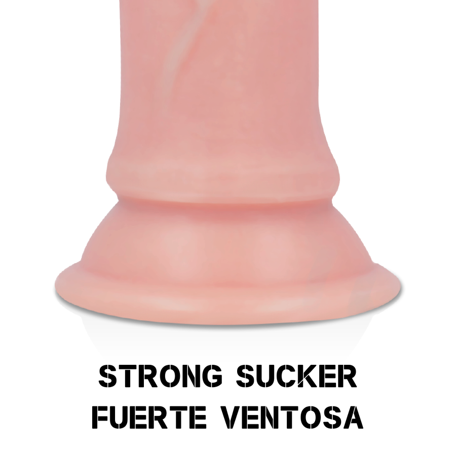 Gros plan sur la ventouse strong sucker du gode Crusader, large pied adhesif souple et stable. Fixation mains libres pour le gode TPE double densite effile 21,5 cm etanche IPX7.