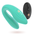 Vibrateur couple Kama vert menthe en U avec telecommande noire, double moteur en silicone, sextoy couple 10 modes etanche rechargeable de Rithual