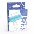 Stimulateur doigt vibrant texturé bleu — vue rapprochée