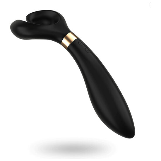 Vibromasseur multifonction Satisfyer Endless Fun bleu, vue trois quarts sur ses bras souples et sa tige incurvee, jouet en silicone solo ou couple.