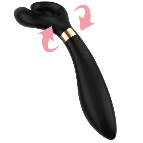 Vibromasseur multifonction Satisfyer Endless Fun bleu nuit avec fleches de mouvement, bras souples et tige en silicone, trois moteurs pour le couple.