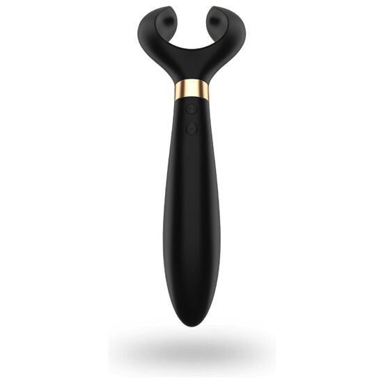 Vibromasseur multifonction Satisfyer Endless Fun bleu vu de face sur ses deux bras souples et ses boutons, jouet en silicone a usages multiples.