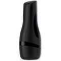 Masturbateur Satisfyer Men Classic noir vu de trois quarts arriere, boitier ferme opaque etanche, jouet pour homme avec regulateur de pression interne.