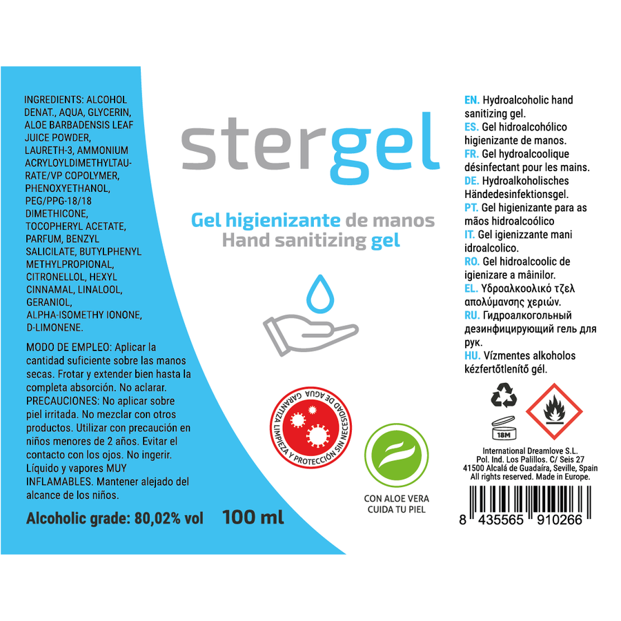 Gel désinfectant hydroalcoolique aloe vera 100 ml — vue de profil