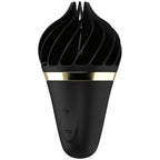 Stimulateur clitoridien Satisfyer Sweet Treat noir en forme de cornet glace torsade, base avec boutons de commande, jouet rotatif en silicone et ABS.