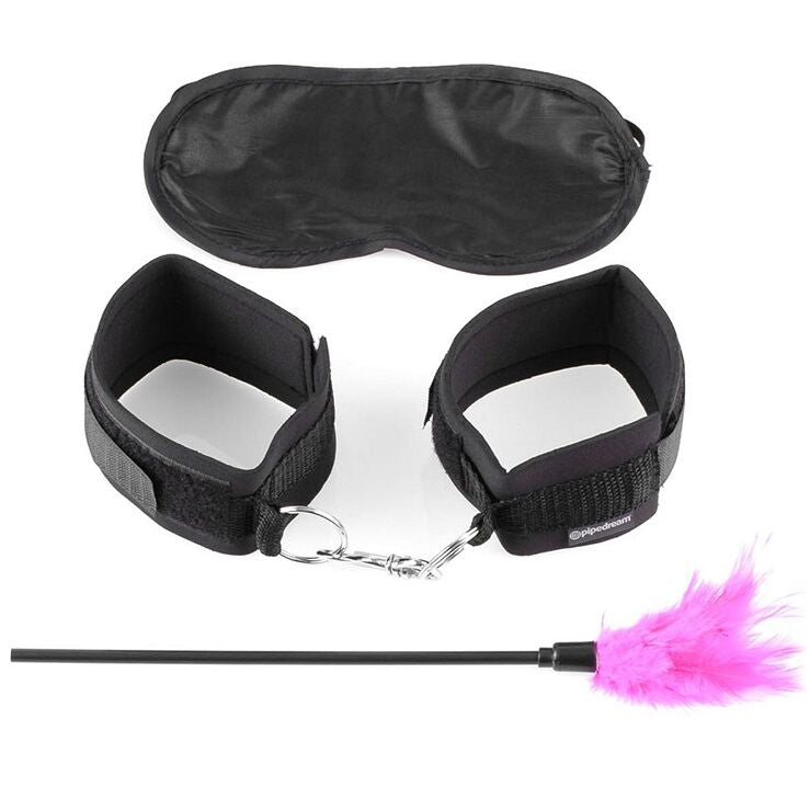 Coffret de séduction menottes masque et plumeau — vue principale