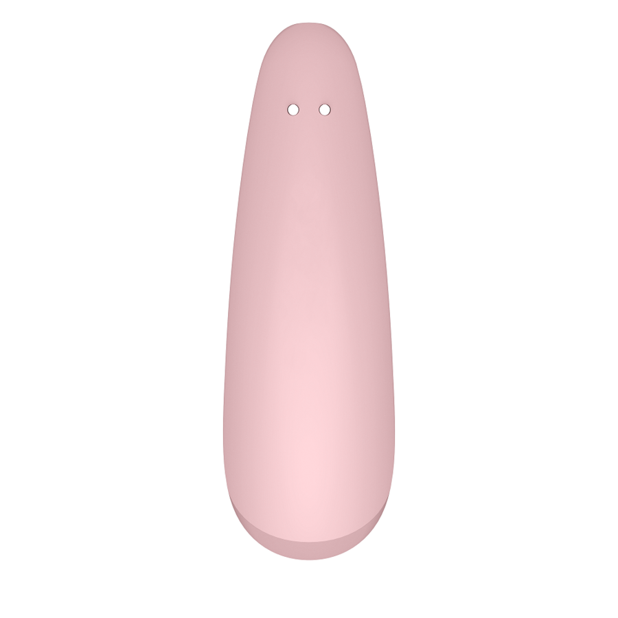 Face avant du stimulateur Curvy rose pâle laissant voir ses deux boutons de réglage, silhouette fine en silicone pour la stimulation clitoridienne par ondes de pression.