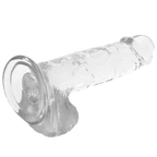 Gode realiste transparent X Ray couche a l horizontale, testicules moules et large ventouse de face, gland marque au bout, veines apparentes sur la tige jelly