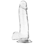 Gode jelly transparent X Ray avec testicules, vue de trois quarts, gland nervure et veines saillantes sur la tige incurvee, ventouse de maintien mains libres