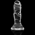 Gode jelly transparent X Ray sur fond noir, gland bombe et veines contrastees mises en valeur, ventouse large assurant un maintien mains libres stable