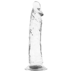 Gode realiste transparent X Ray en jelly, vue de trois quarts, gland defini et relief veineux marque, ventouse de fixation pour une penetration mains libres