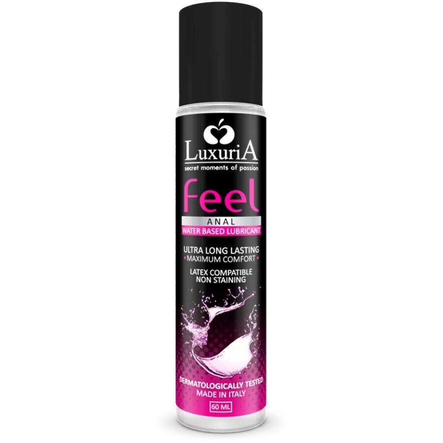 Lubrifiant anal LuxuriA Feel 60 ml à base d’eau, pH 5,5 et compatible latex