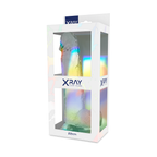 Boite X Ray Clear Dildos presentant un gode jelly transparent realiste de 22 cm, packaging irise vitrine devoilant gland, veines et ventouse du produit