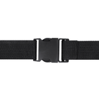 Detail de la sangle en tissu noir et de son clip de fermeture plastique du harnais Druid, accessoire de fixation ajustable pour le gode ceinture realiste.