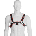 Harnais chaîne cuir homme noir et rouge — détail produit
