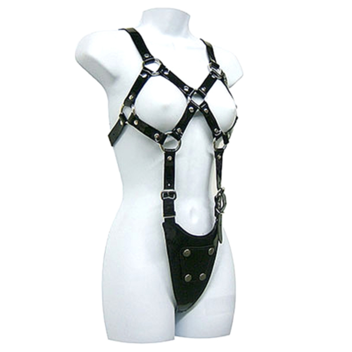 Harnais corps cuir femme réglable BDSM — vue principale