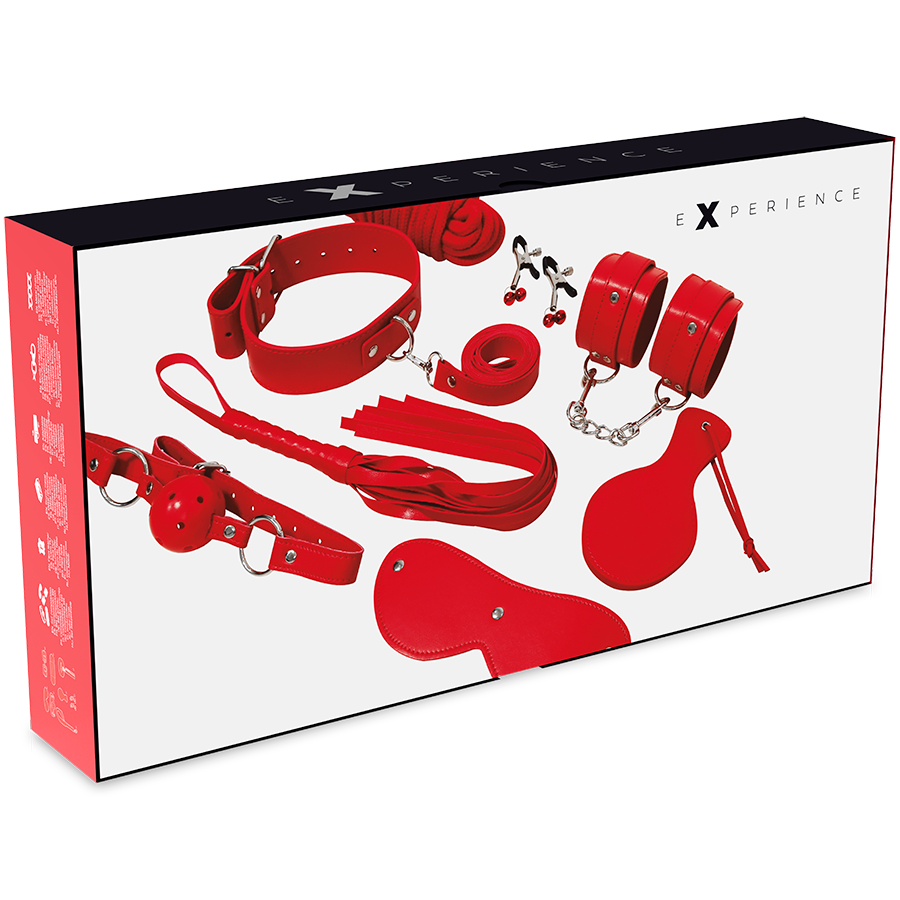Coffret bondage fétiche rouge en simili cuir — détail produit