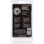 Verso du packaging Advanced Silicone Pump Sleeve Optimum Series, manchon en silicone noir avec notice multilingue, accessoire heavy duty pour pompe à pénis.