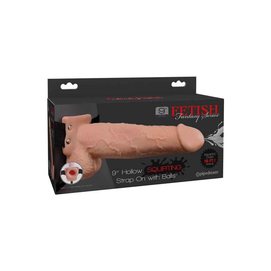 Packaging Fetish Fantasy Series Gode ceinture creux et squirtant 9 pouces avec bourses