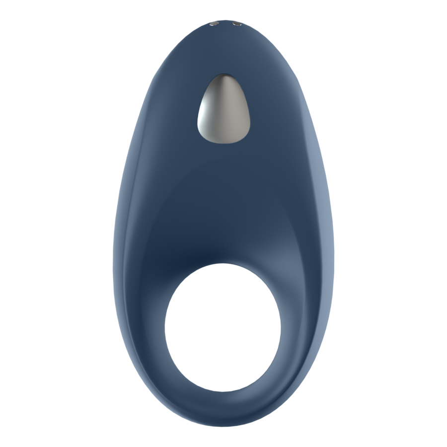 Anneau vibrant Mighty bleu marine avec moteur métallisé en goutte et boucle en silicone, conçu pour maintenir l'érection et stimuler par vibrations connectées.
