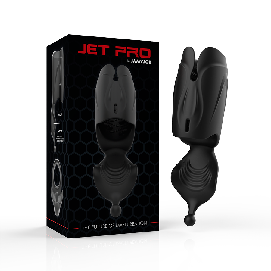 Packaging Jet Pro by Jamyjob à côté du masturbateur noir