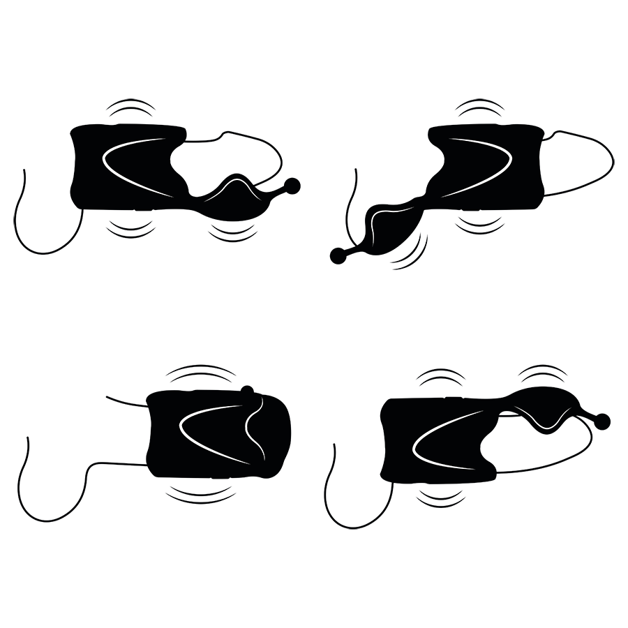 Schéma des 4 combinaisons de zones de vibration du Jet Pro, gland et testicules