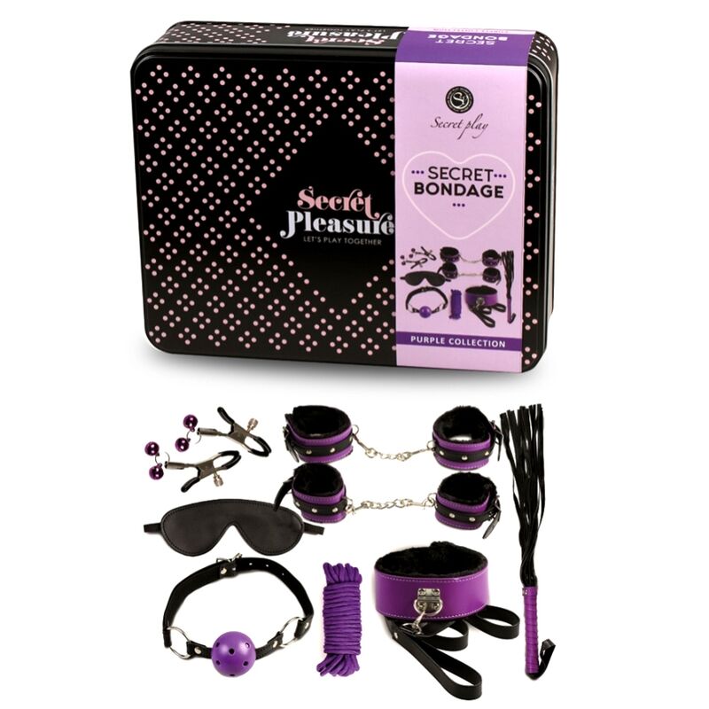 Coffret bondage complet huit pièces violet et noir — détail produit