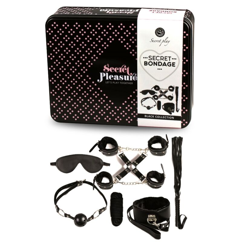 Coffret BDSM 8 pièces en cuir synthétique noir — détail produit
