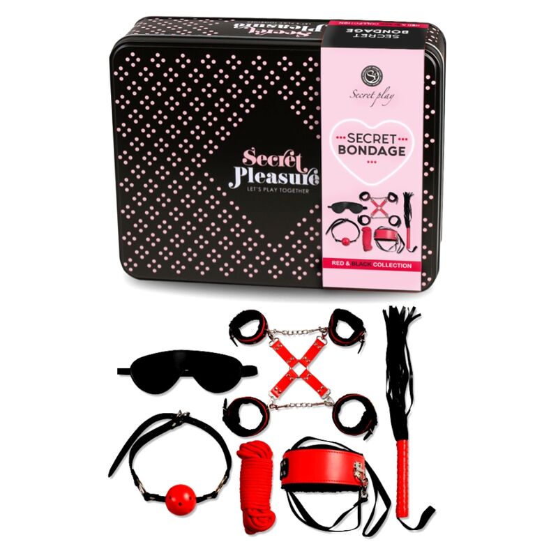 Coffret bondage six pièces rouge et noir — détail produit