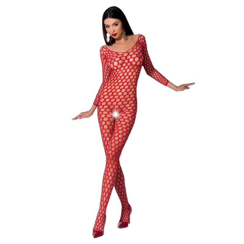 Bodystocking en résille et dentelle avec entrejambe ouvert — vue de profil