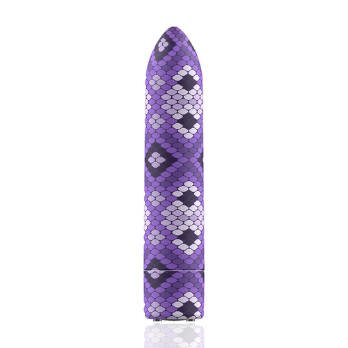 Balle vibrante rechargeable au motif géométrique violet, vue de face debout, silicone et ABS, 6,25 cm, 10 modes de vibration et pulsation, magnétique submersible