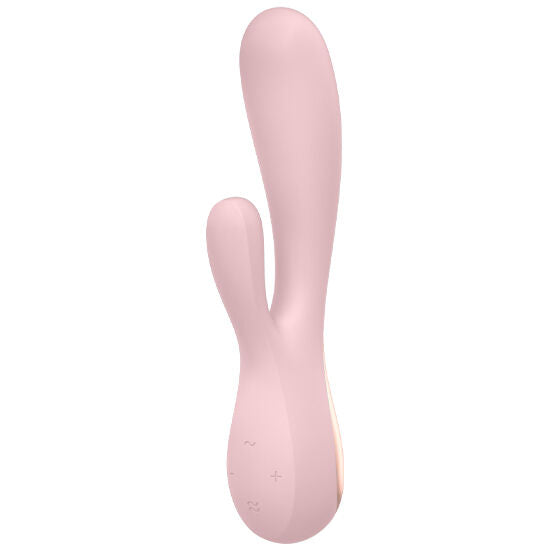 Vibrateur lapin Mono Flex rose vu de trois quarts, sa branche souple et sa base à boutons soulignent la stimulation simultanée point G et clitoris rechargeable.
