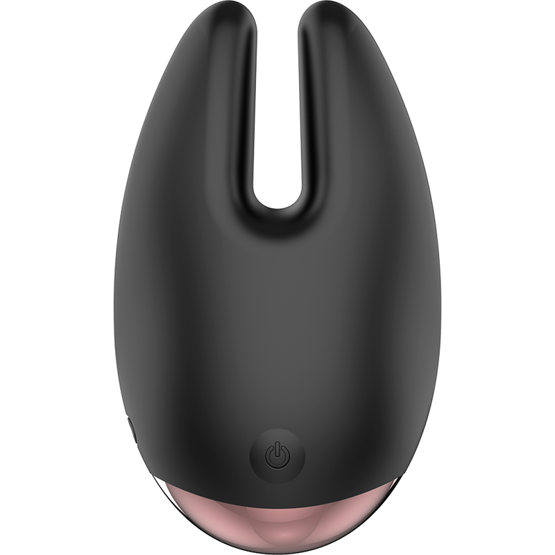 Stimulateur clitoridien rechargeable en silicone noir et or — détail texture surface