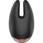 Stimulateur clitoridien rechargeable en silicone noir et or — détail texture surface