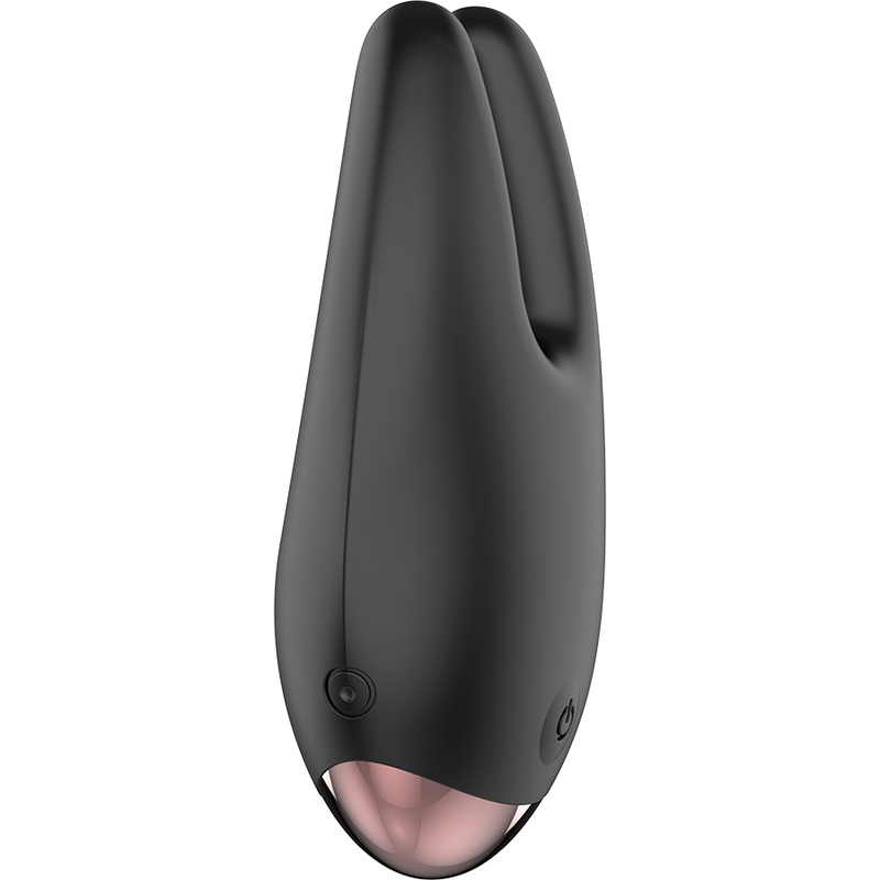 Stimulateur clitoridien rechargeable en silicone noir et or — vue rapprochée