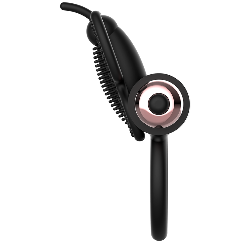 Anneau vibrant papillon silicone noir et or — détail produit
