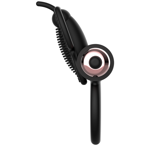 Anneau vibrant papillon silicone noir et or — détail produit