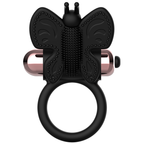 Anneau vibrant papillon silicone noir et or — vue rapprochée