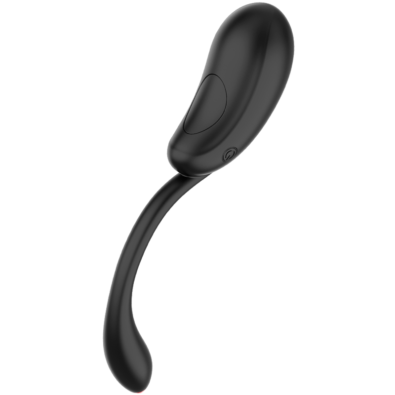 Œuf vibrant Coquette silicone noir incliné, corps lisse à panneau de commande et longue queue souple, stimulateur submersible IPX6 rechargeable en une heure.