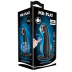 Boite Mr Play Super Power du masseur de prostate, packaging noir et bleu illustrant le jouet galbe vibrant rechargeable et ses pictogrammes powerful vibrator et tickling.